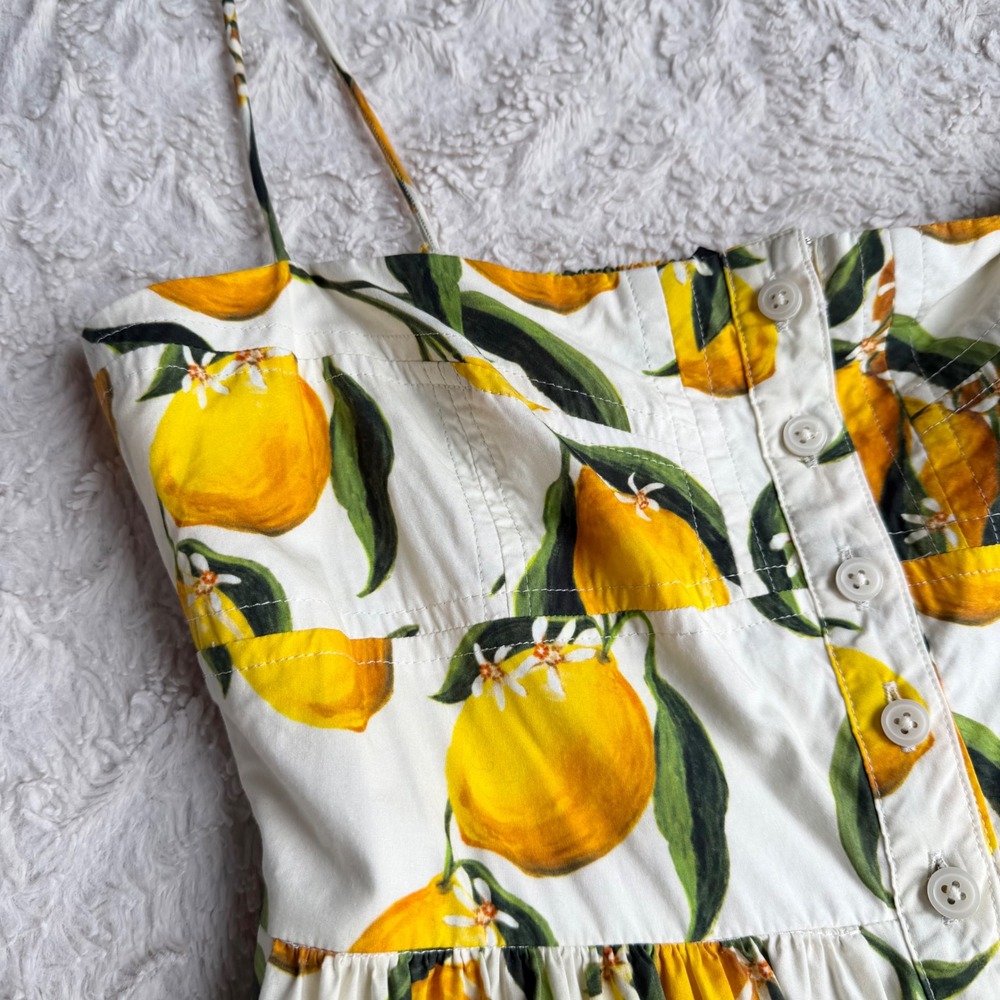 J.Crew Lemon Print Limoncello Dress Regenerative Cotton Button Midi CA663 0 - Picture 5 of 12